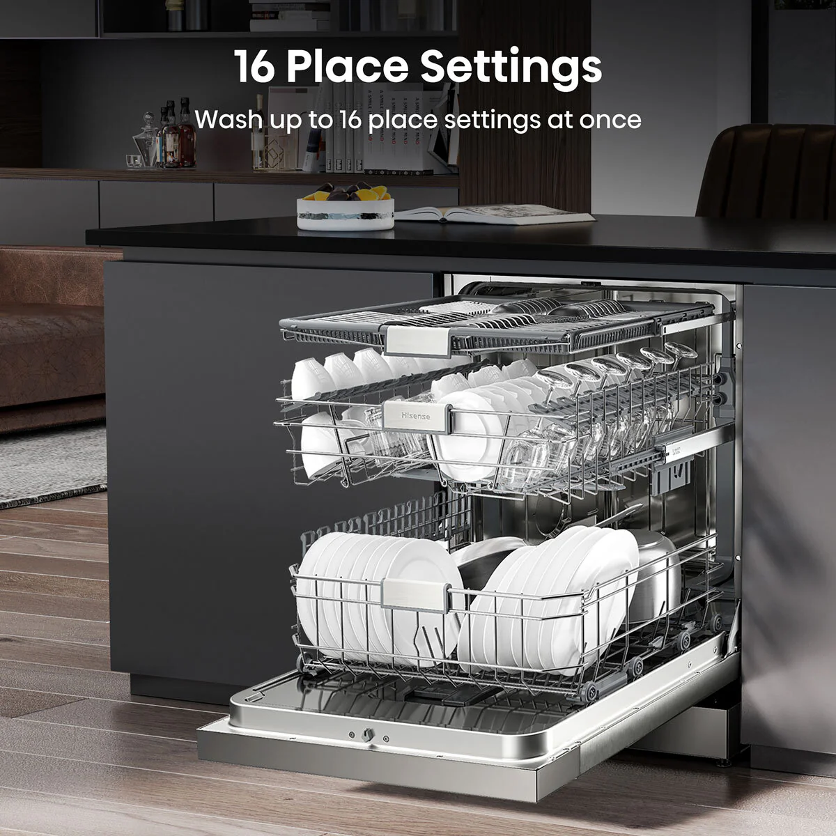 Hisense HS673C60XUK Freestanding Dishwasher, C Rated in Stainless Steel - Image 3