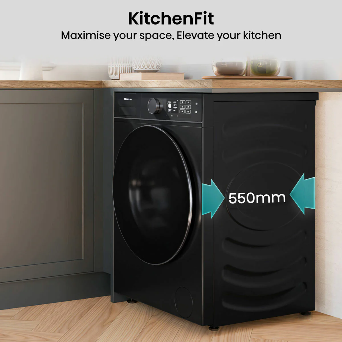 Hisense KitchenFit 5i Series WD5I1045BBQ, 10.5kg / 6kg Washer Dryer, D Rated in Black - Image 6