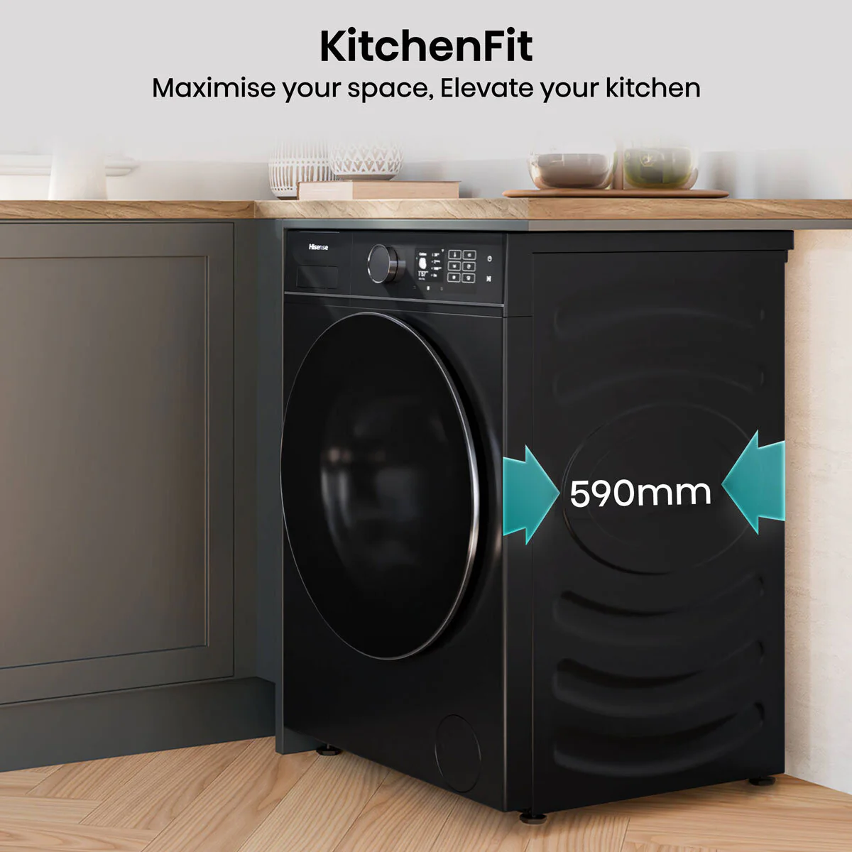 Hisense KitchenFit 5i Series WD5I1245BBR, 12kg/ 8kg Washer Dryer, D Rated in Black - Image 8