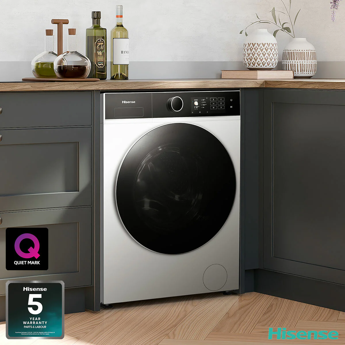 Hisense KitchenFit 5i Series WF5I1245BWR, 12kg Washing Machine, A Rated in White