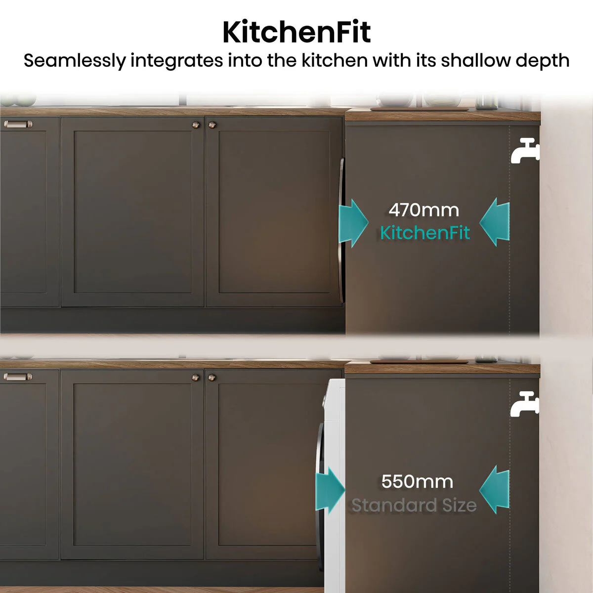 Hisense KitchenFit 5i Series WF5I9043BWFS, 9kg Washing Machine, A Rated in White - Image 5