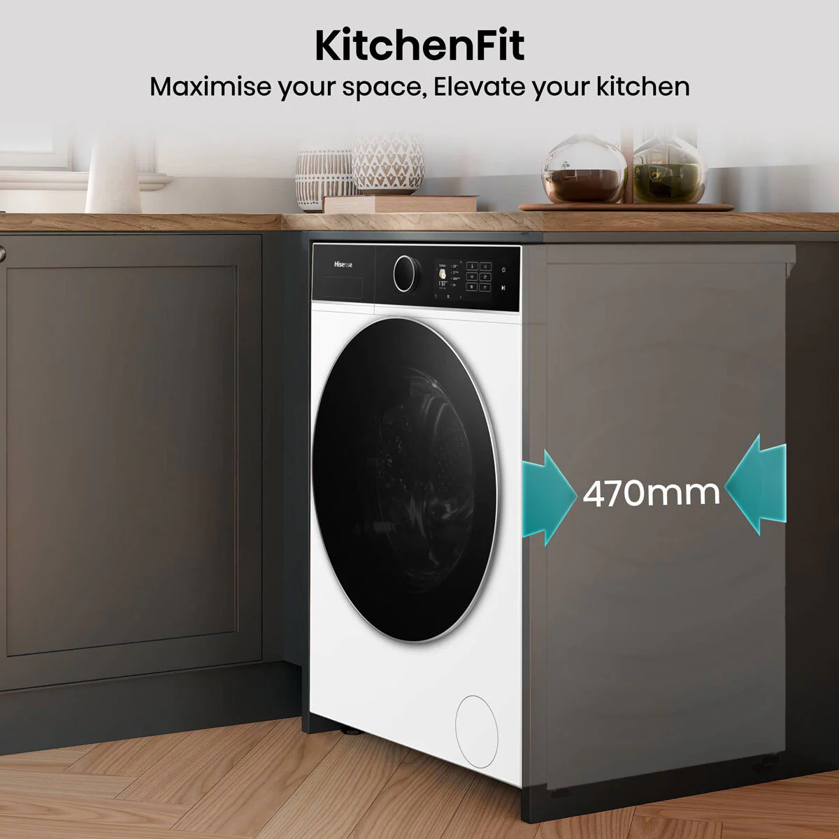 Hisense KitchenFit 5i Series WF5I9043BWFS, 9kg Washing Machine, A Rated in White - Image 6