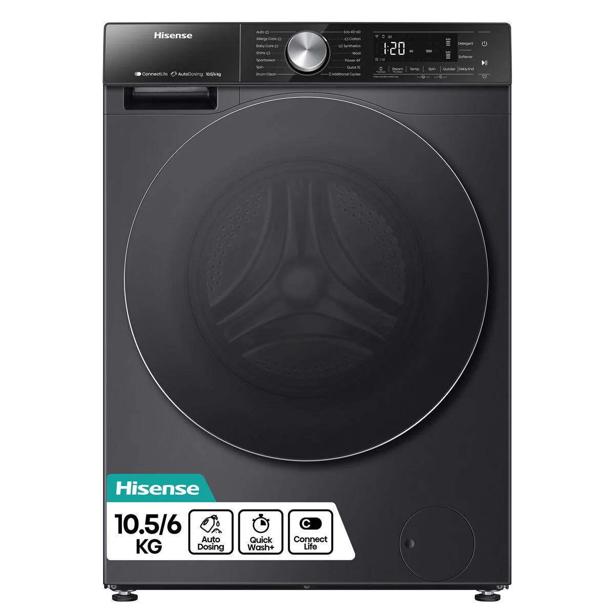 Hisense WD5S1045BB 10.5/6kg, Washer Dryer, D Rated in Black - Image 2