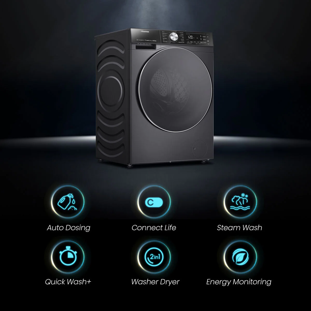 Hisense WD5S1045BB 10.5/6kg, Washer Dryer, D Rated in Black - Image 4