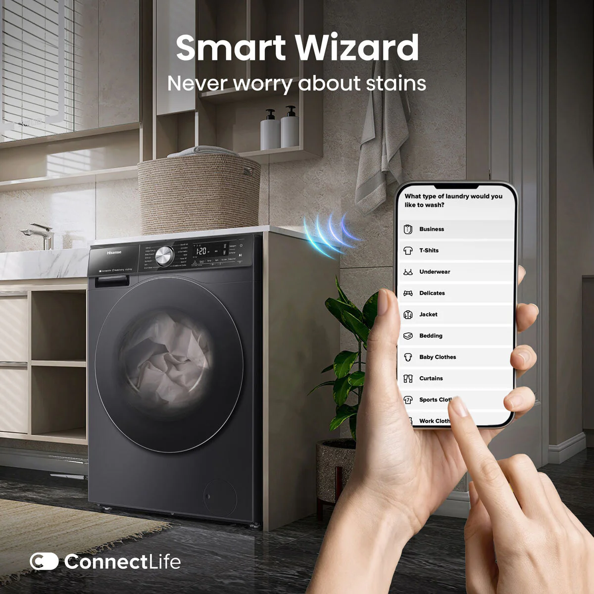 Hisense WD5S1045BB 10.5/6kg, Washer Dryer, D Rated in Black - Image 8