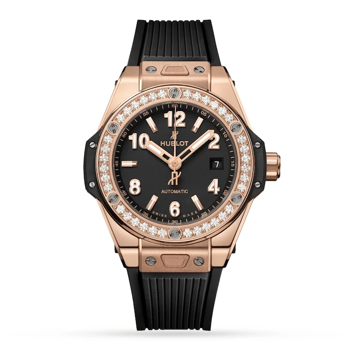 Hublot Automatic 33mm Men’s Watch with Black Material Dial, Gold Case, 100m Water Resistant / 485.OX.1180.RX.1204