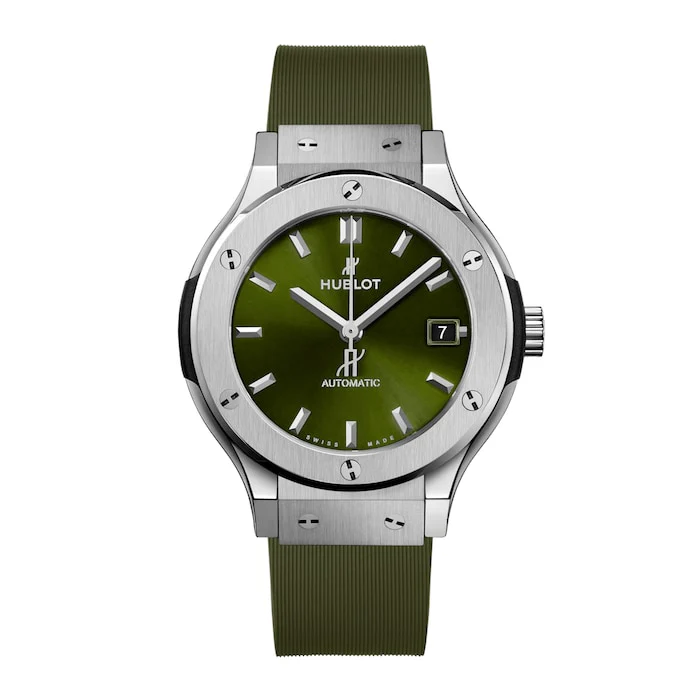 Hublot Automatic 38mm Men’s Watch with Green Material Dial, Titanium Case, 50m Water Resistant / 565.NX.8970.RX