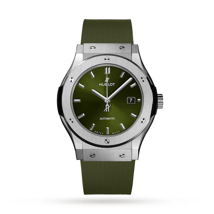 Hublot Automatic 42mm Men’s Watch with Green Material Dial, Titanium Case, 50m Water Resistant / 542.NX.8970.RX
