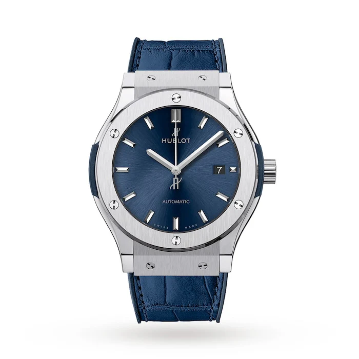 Hublot Elegance Automatic 42mm Men’s Watch with Blue Material Dial, Titanium Case, 50m Water Resistant / 542.NX.7170.LR