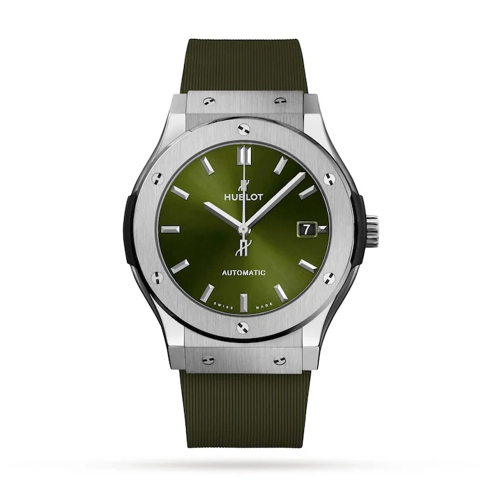 Hublot Elegance Automatic 45mm Men’s Watch with Green Material Dial, Titanium Case, 50m Water Resistant / 511.NX.8970.RX