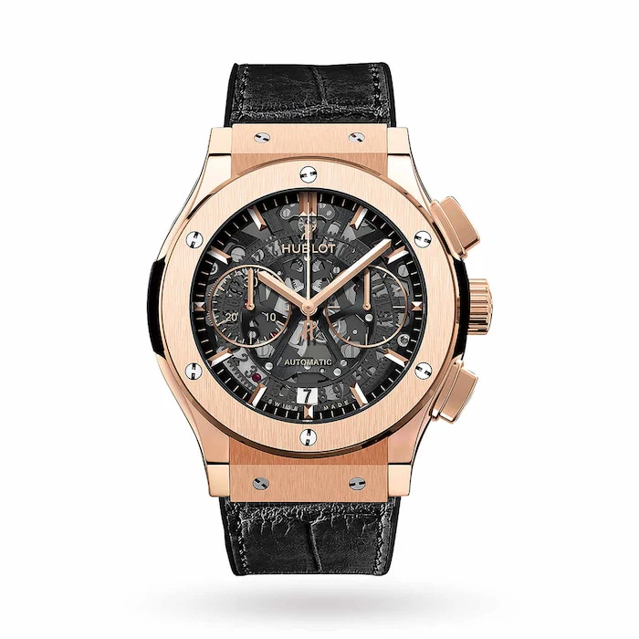Hublot Elegance Automatic 45mm Men’s Watch with Skeleton Material Dial, Gold Case, 50m Water Resistant / 525.OX.0180.LR