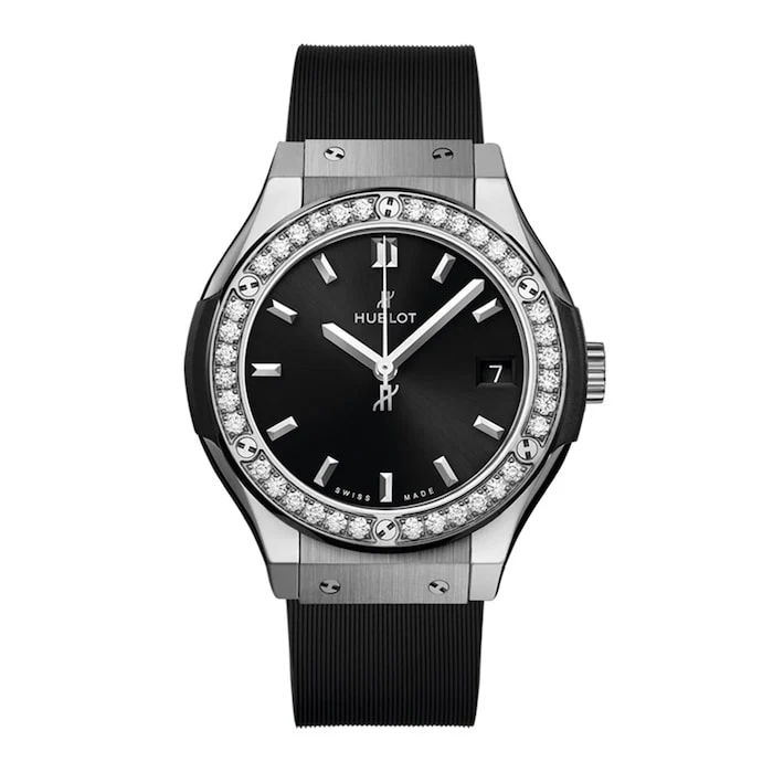 Hublot Elegance Quartz 33mm Men’s Watch with Black Material Dial, Titanium Case, 50m Water Resistant / 581.NX.1470.RX.1104
