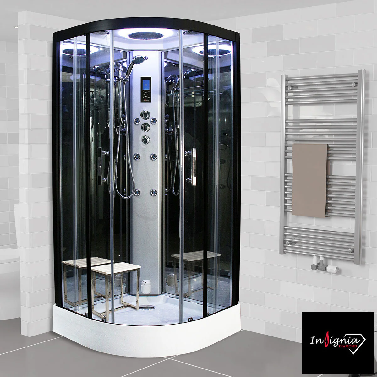 Insignia Diamond 900mm Quadrant Steam Shower with Black Frame - Image 7