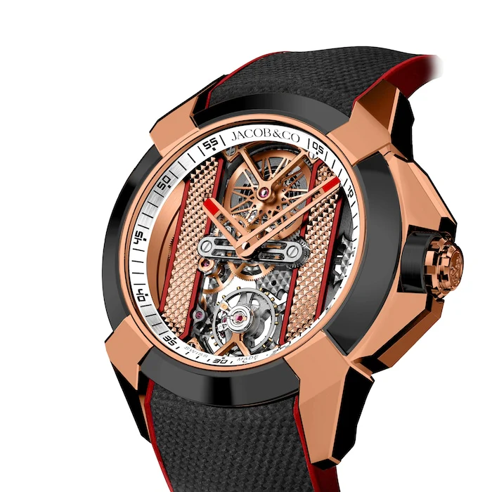 Jacob & Co Manual Wind 44mm Men’s Watch with Skeleton Material Dial, Gold Case, 50m Water Resistant / EX120.43.CA.AA.ABRUA