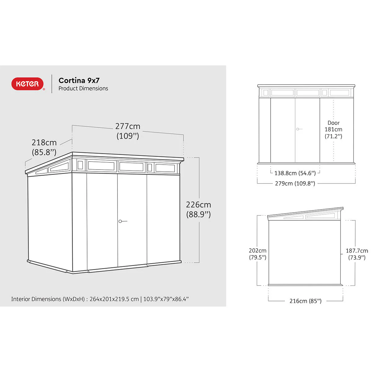 Keter Cortina 9ft 2" x 7ft (2.8 x 2.1m) Storage Shed in Grey - Image 2