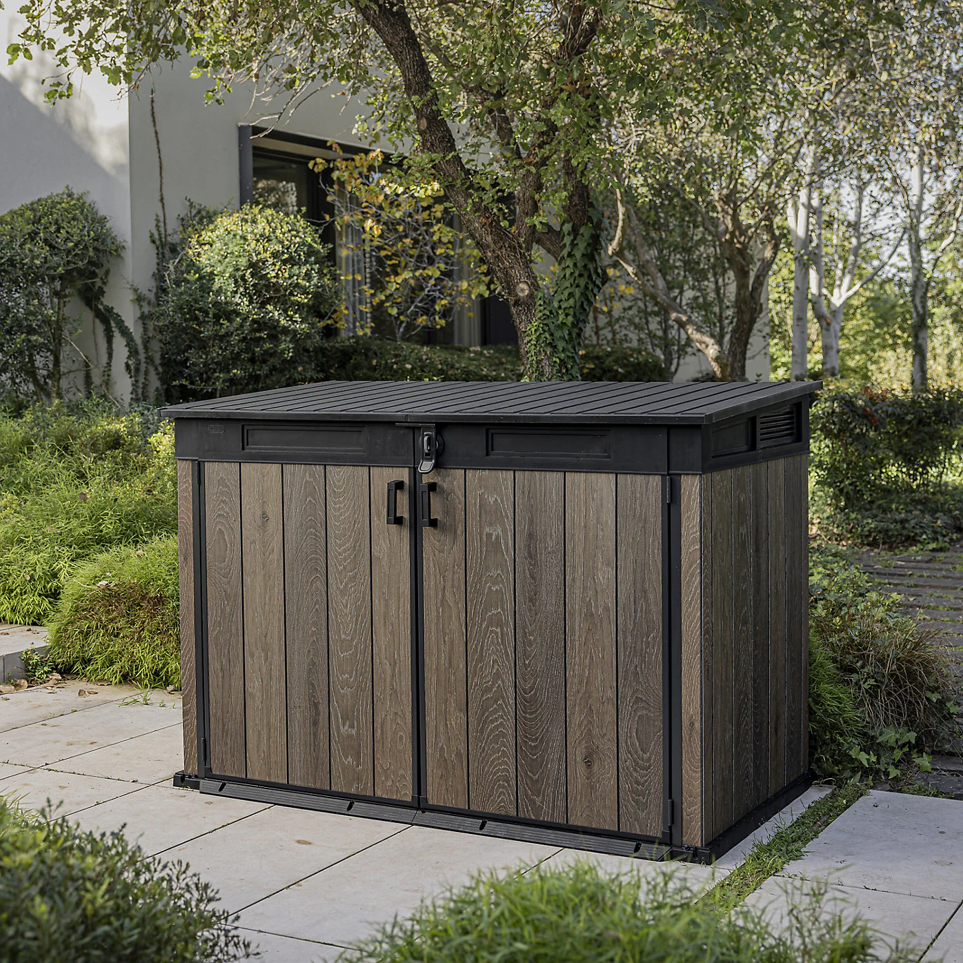Keter Signature Decocoat Walnut 2020L Pent Garden storage 6x3 ft (H)1325mm (W)1905mm