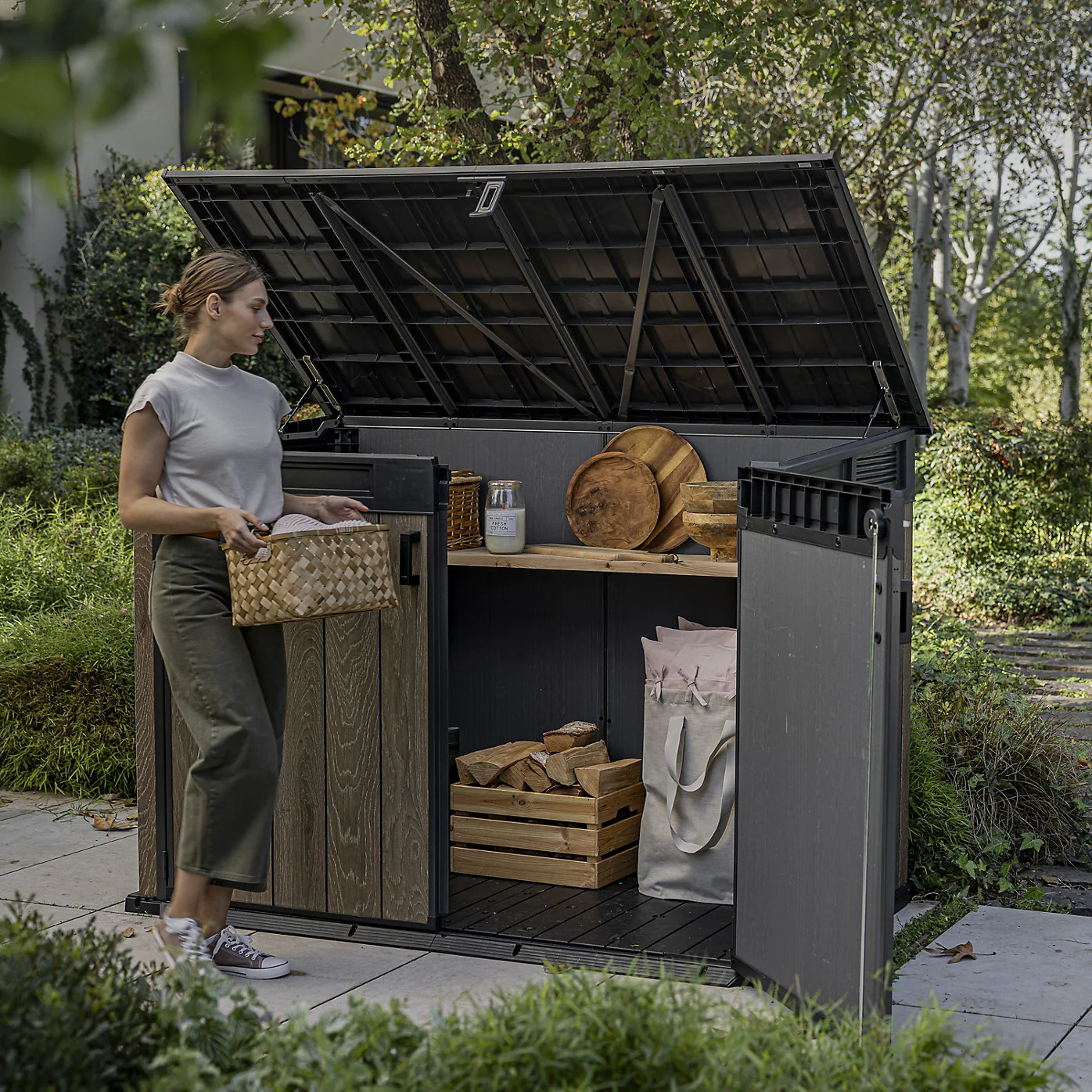 Keter Signature Decocoat Walnut 2020L Pent Garden storage 6x3 ft (H)1325mm (W)1905mm - Image 2