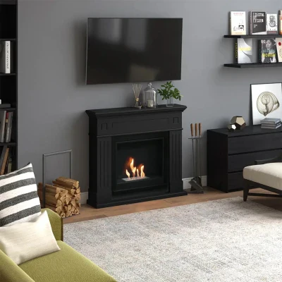 Larsen Bioethanol Fireplace - Black Freestanding Bioethanol Fireplace, Ventless Ethanol Fireplace,