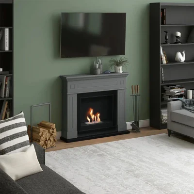 Larsen Bioethanol Fireplace - Grey Freestanding Bioethanol Fireplace, Ventless Ethanol Fireplace,