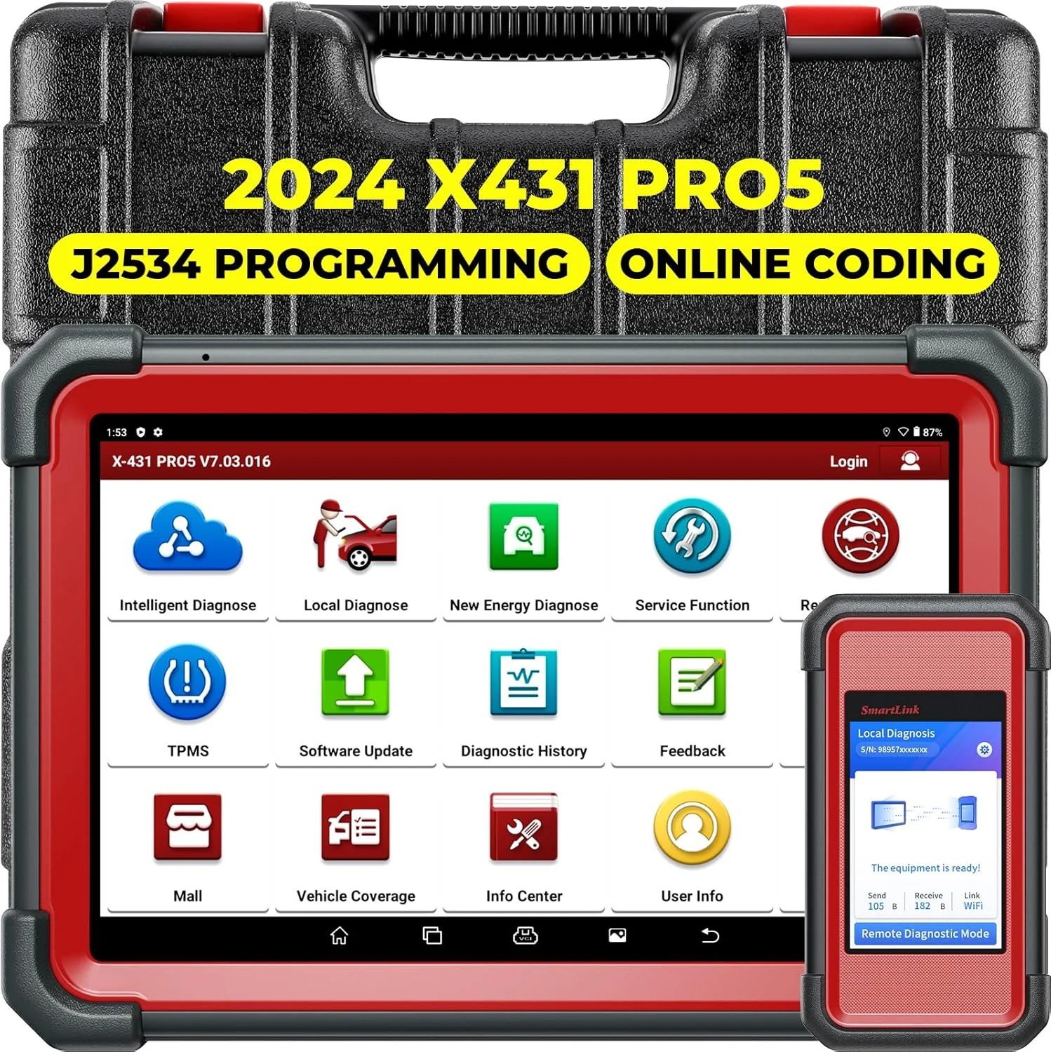 LAUNCH X431 PRO5 Scan Tool, J2534 Reprogramming Tool, ECU Online Coding, Topology Mapping, Upgraded of X431 V+, Bi-Directional Diagnostic Scanner, with SmartBox 3.0 CANFD & DOIP, 2 Years Update