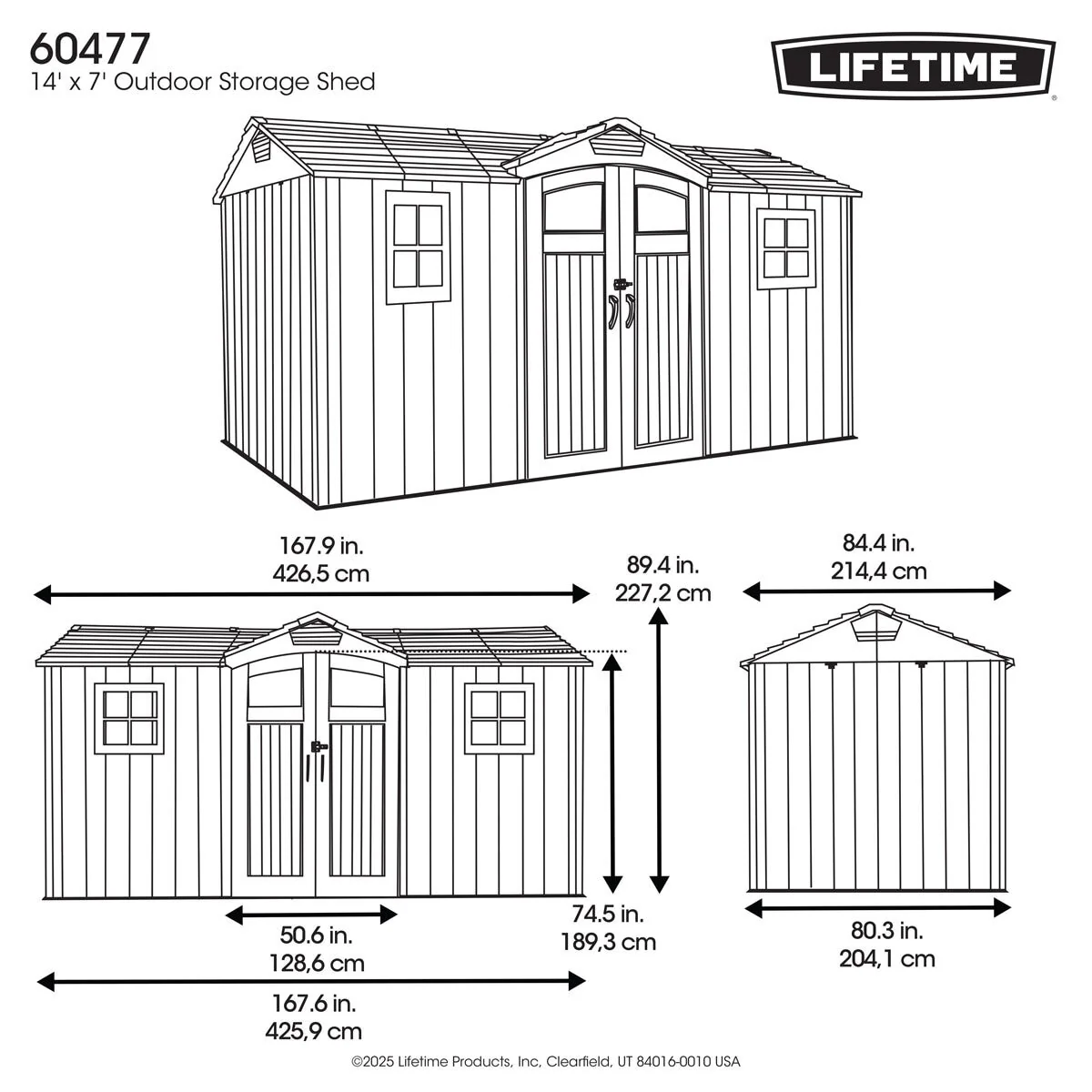 Lifetime 14.5ft x 7ft (4.42 x 2.13m) Storage Shed - Model 60477 - Image 2