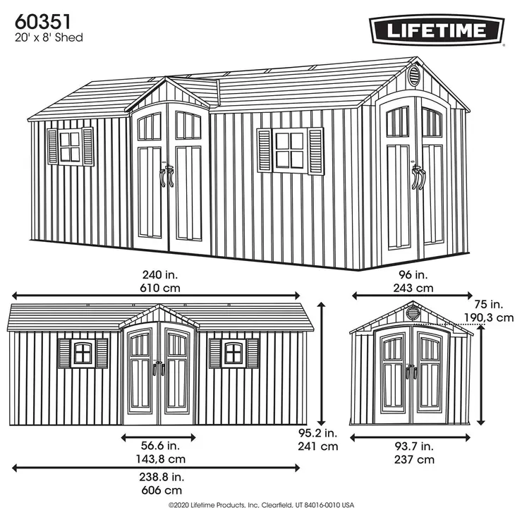 Lifetime 20ft x 8ft (6 x 2.4m) Rough Cut Dual Entry Outdoor Storage Shed - Model 60351 - Image 2
