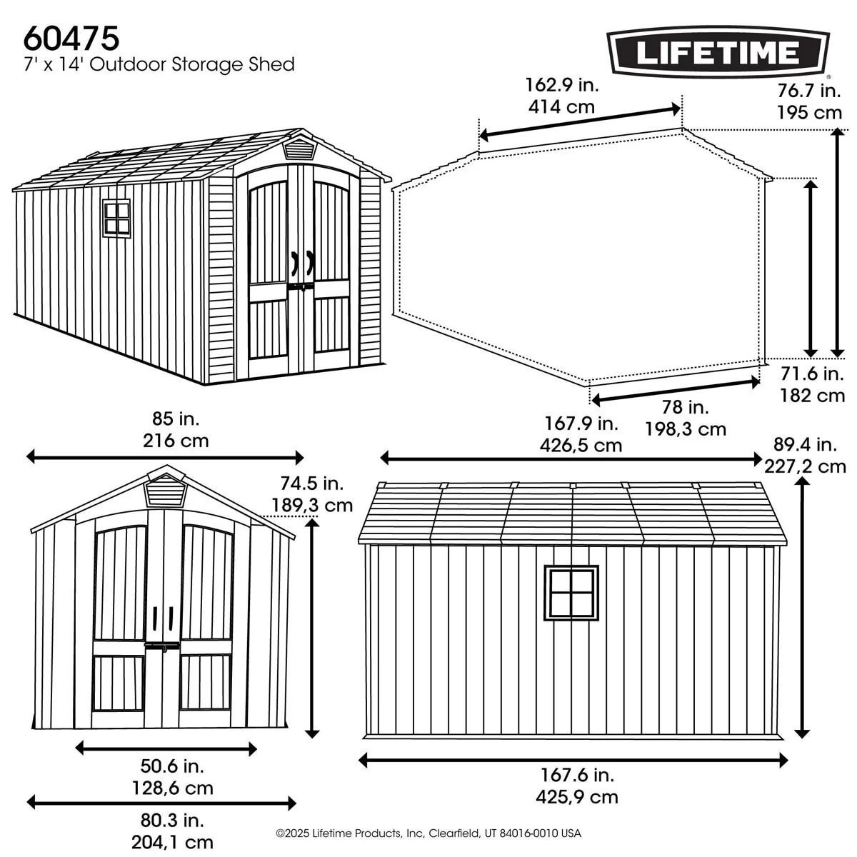 Lifetime 7ft 1" x 14ft (2.16 x 4.27m) Storage Shed - Model 60475 - Image 2