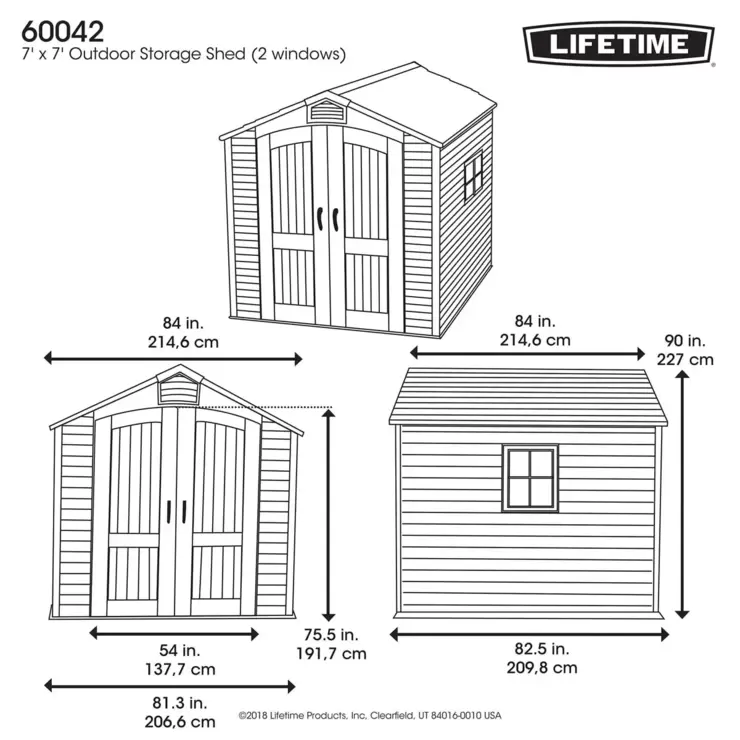 Lifetime 7ft x 7ft (2.1 x 2.1m) Outdoor Storage Shed - Model 60042 - Image 2
