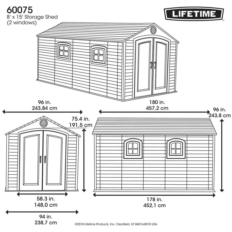 Life-times 8ft x 15ft (2.4 x 4.5m) Storage Shed - Model 60075 - Image 2