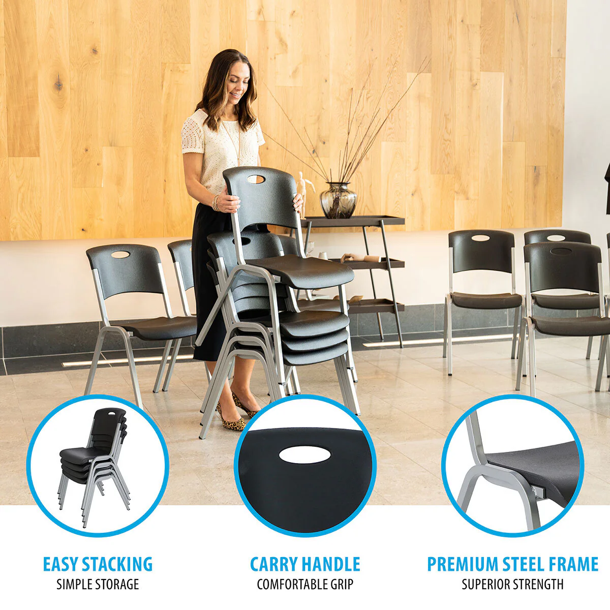 Lifetime Black Stacking Chair, 14 Pack - Image 3