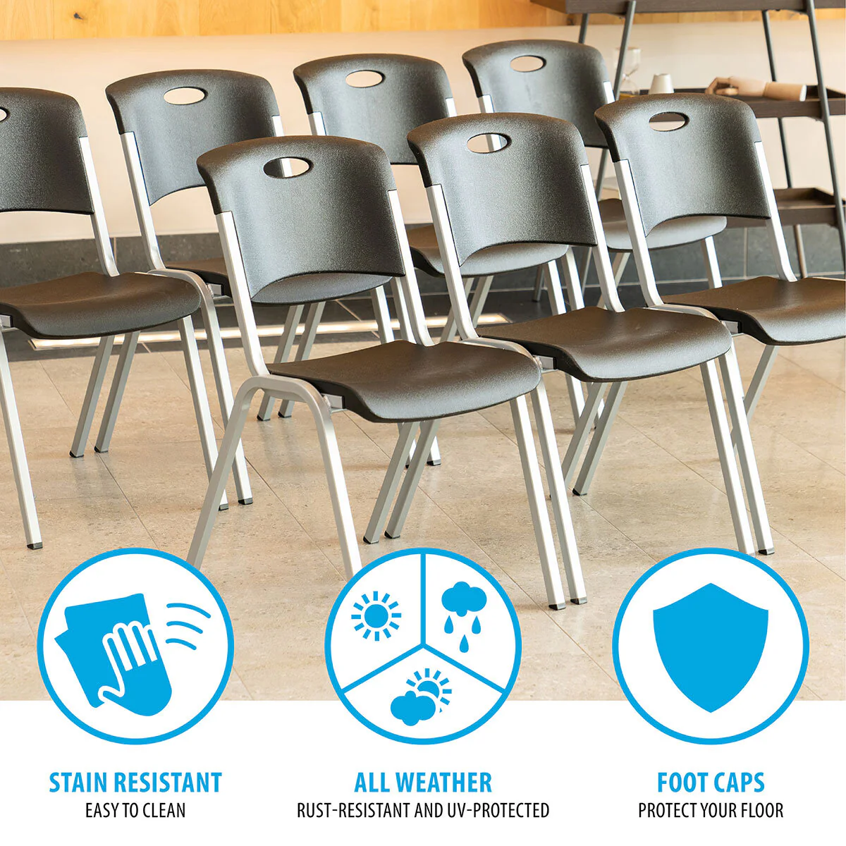 Lifetime Black Stacking Chair, 14 Pack - Image 4