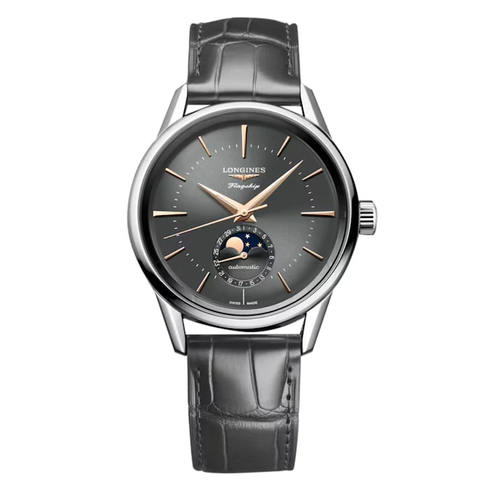 Longines Elegance Automatic Men’s Watch with Grey Material Dial, Stainless Steel Case, 30m Water Resistant / L48154522