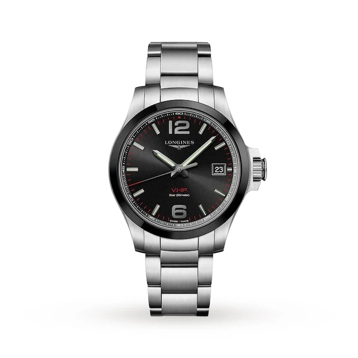 Longines Elegance Quartz 41mm Men’s Watch with Black Material Dial, Stainless Steel Case & Bracelet, 50m Water Resistant / L37194566