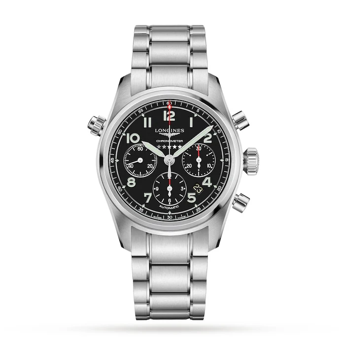 Longines Heritage Automatic 42mm Men’s Watch with Black Material Dial, Stainless Steel Case & Bracelet, 100m Water Resistant / L38204536