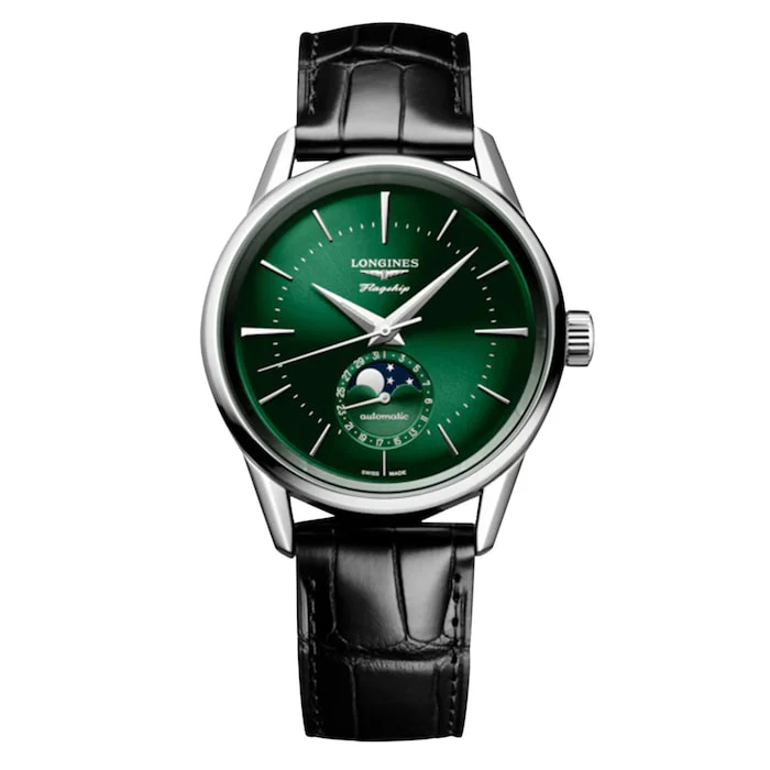 Longines Heritage Automatic Men’s Watch with Green Material Dial, Stainless Steel Case, 30m Water Resistant / L48154022