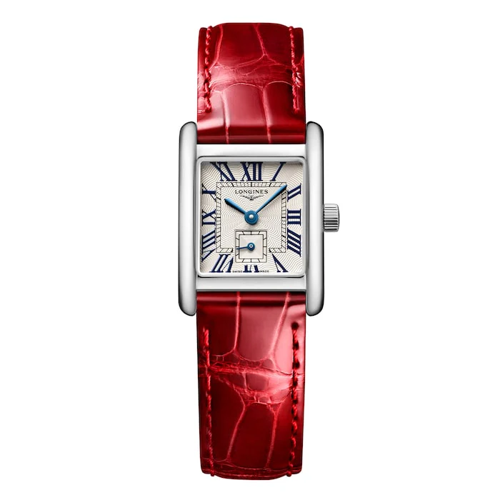 Longines Mini DolceVita 21.5mm X 29mm Ladies Watch Silver Red Alligator Luxury Watch Swiss Made L52004715