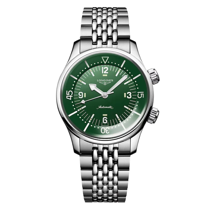 Longines Sport Automatic 39mm Men’s Watch with Green Material Dial, Stainless Steel Case & Bracelet, 300m Water Resistant / L37644066