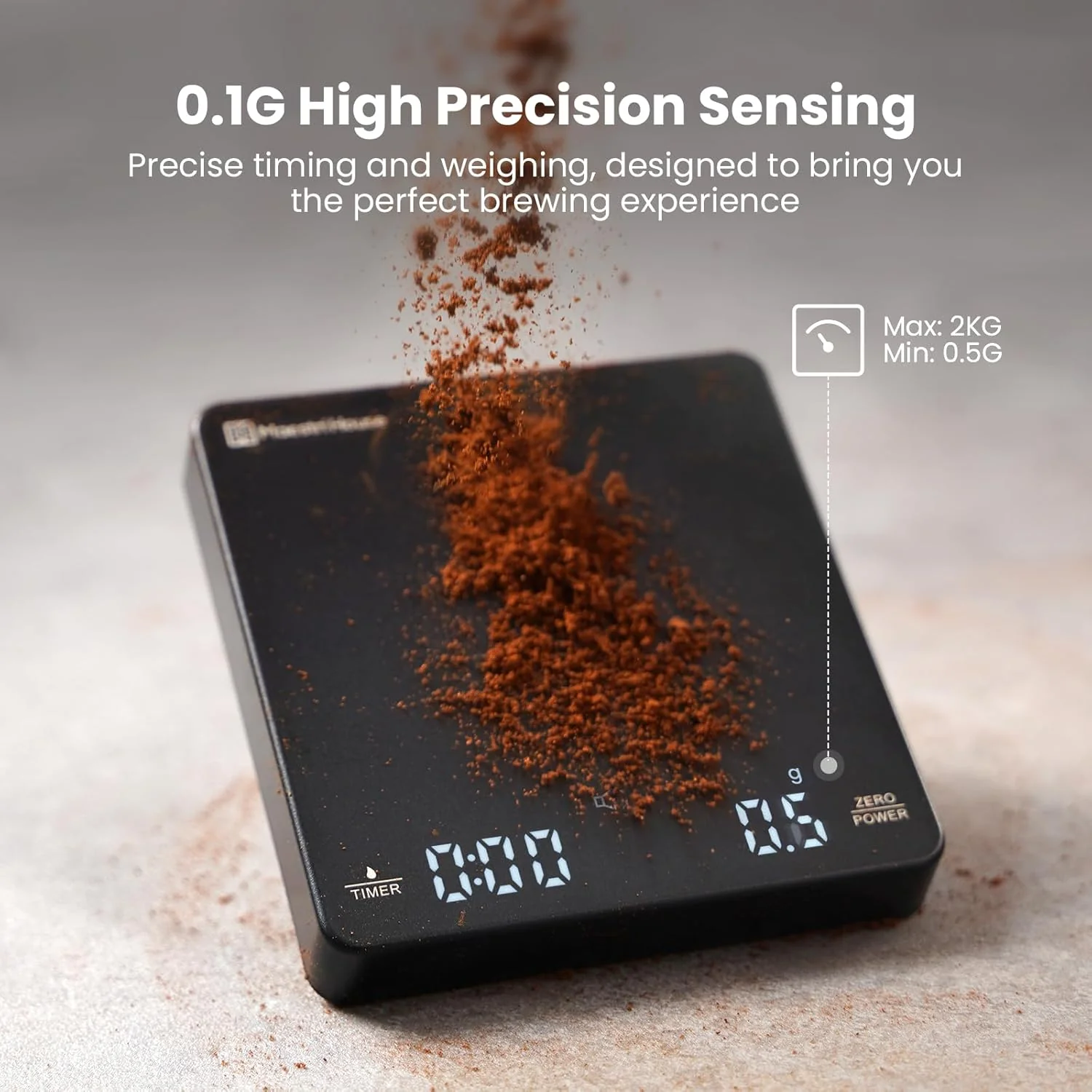 Maestri House Mini Coffee Scale with Timer, Rechargeable Espresso Scale, 2kg/0.1g Accurate Scale for Espresso and Pour-Over Coffee, Portable Digital Kitchen Scale with Automatic Timing - Image 4