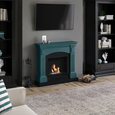 Magna Bioethanol Fireplace - Turquoise Freestanding Bioethanol Fireplace, Ventless Ethanol Fireplace,
