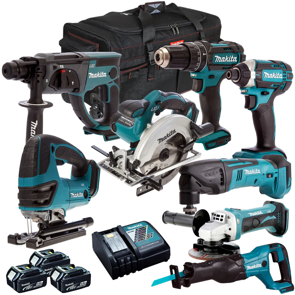 Makita 18V 8 Piece Tool Kit 3 x 5.0Ah Batteries & Charger T4TKIT-4344