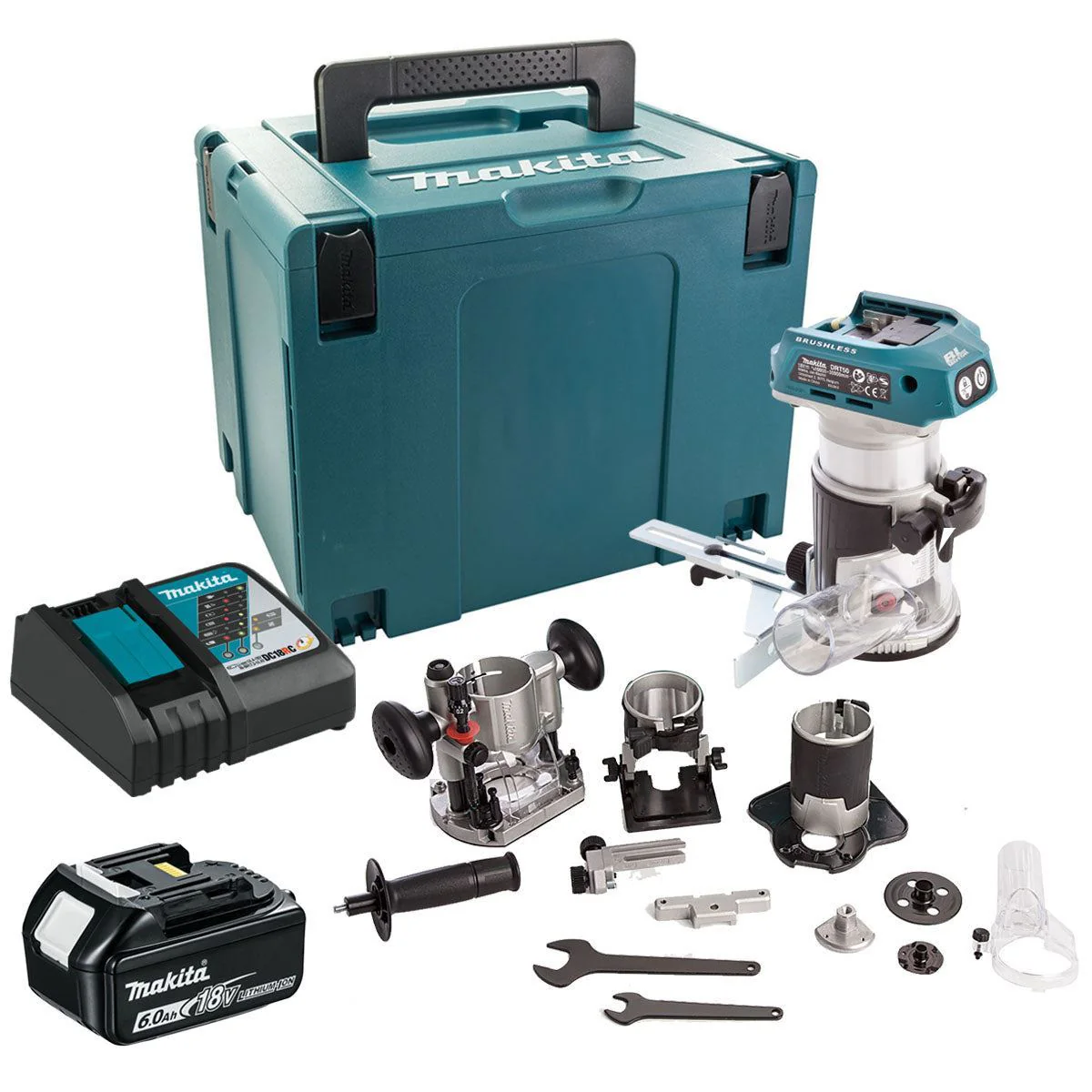 Makita DRT50ZJX3 18V LXT Brushless 1/4" Router Trimmer Body with 1 x 6.0Ah Battery Charger & Case