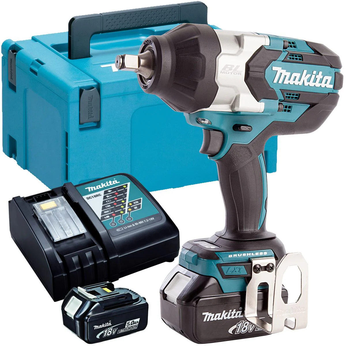 Makita DTW1001RTJ 18V Brushless 3/4" Impact Wrench With 2 x 5.0Ah Batteries, Charger In Case
