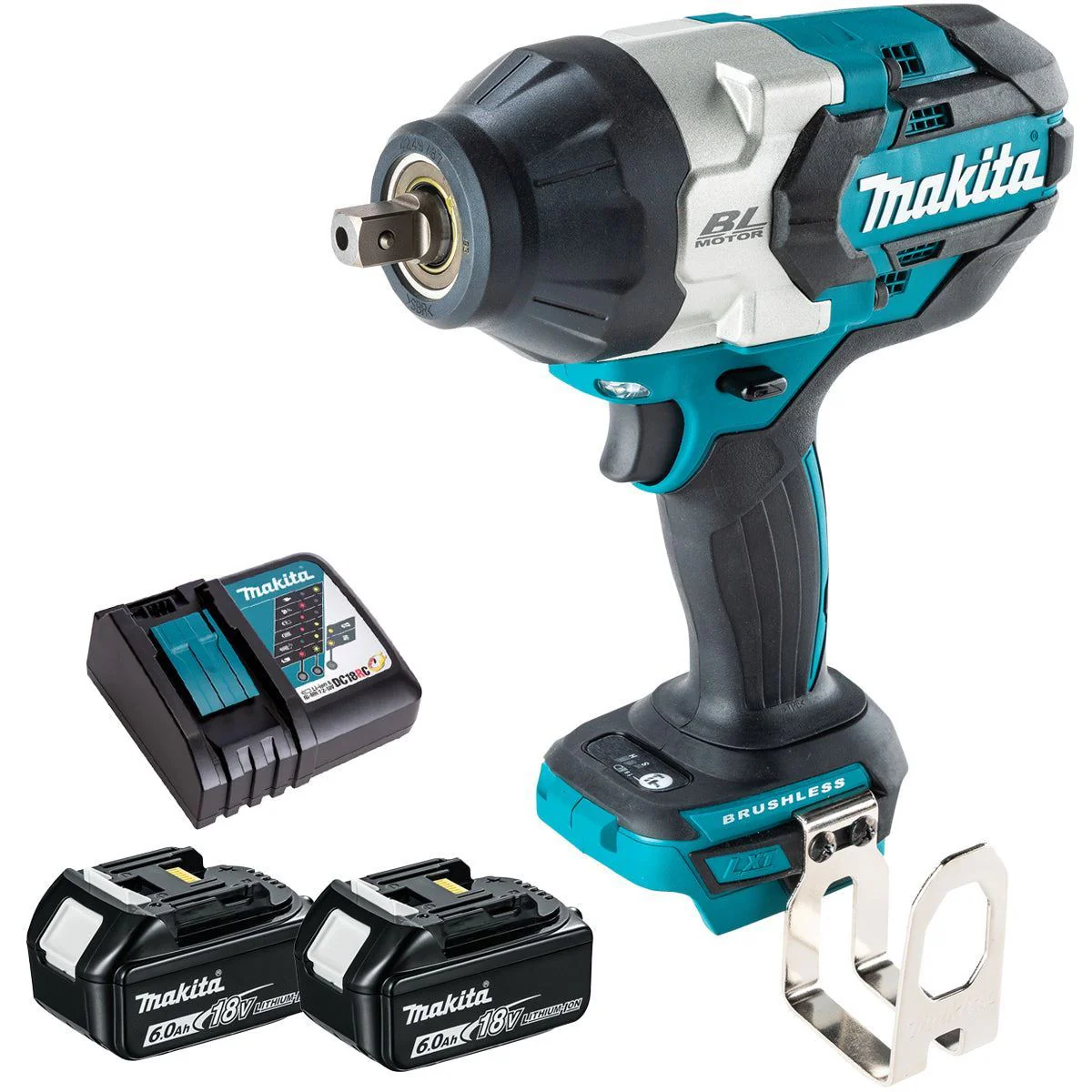 Makita DTW1004Z 18V Brushless 1/2" Impact Wrench with 2 x 6.0Ah Battery & Charger