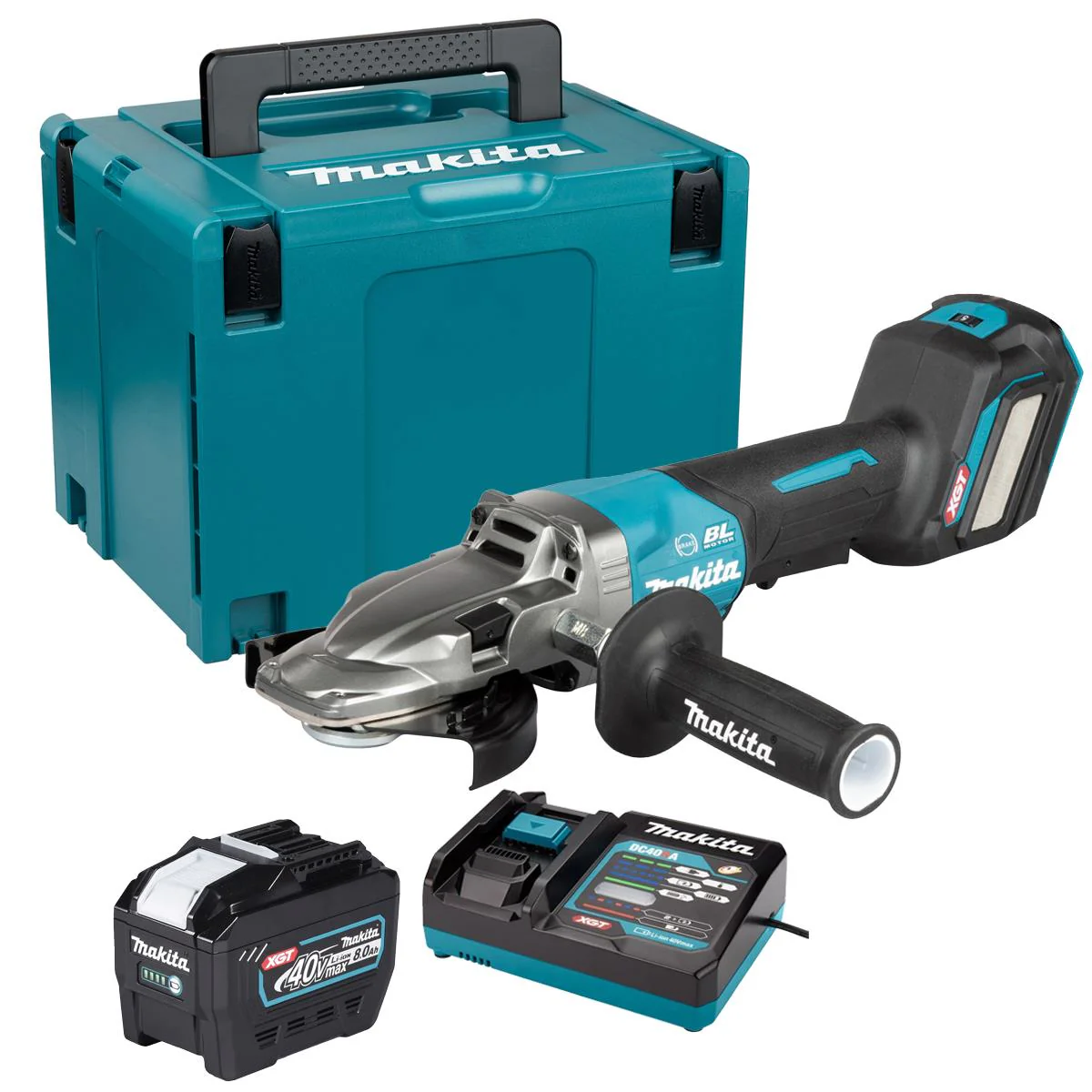 Makita GA056GZ01 40V Max XGT Brushless Angle Grinder with 1 x 8.0Ah Battery Charger & Case
