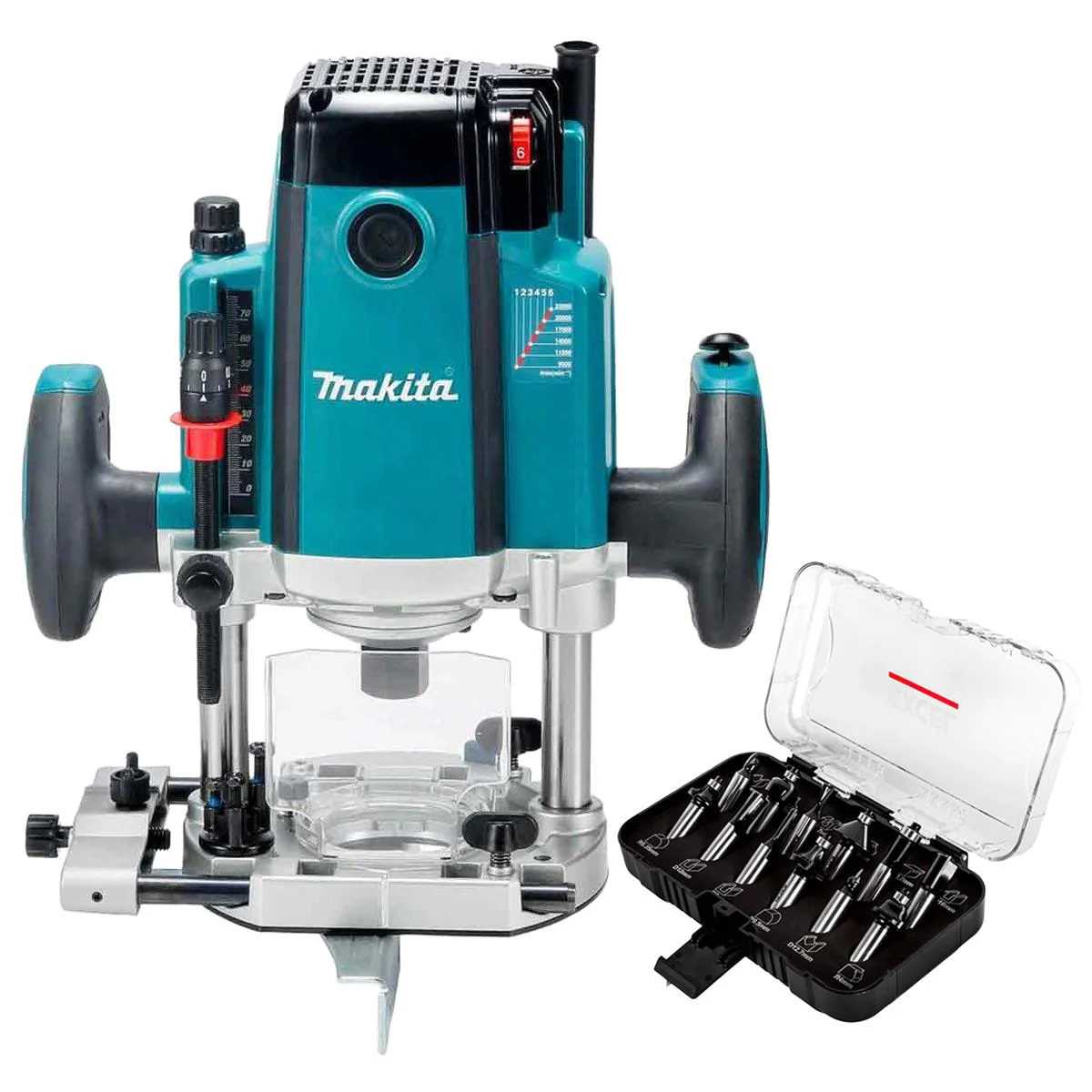 Makita RP2303FC/2 1/2" Plunge Router 240V/2100W with Cutter Bit 12 Piece Set