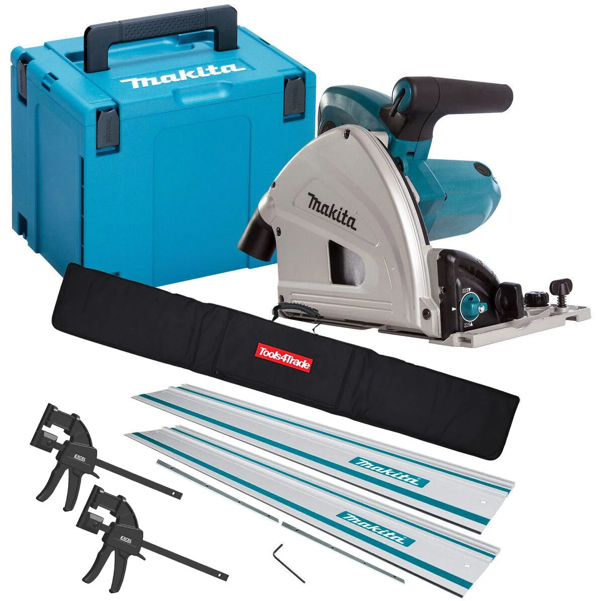 Makita SP6000J/1 110V 165mm Plunge Saw in Case With 2 x Guide Rail Connector Bar & Clamp