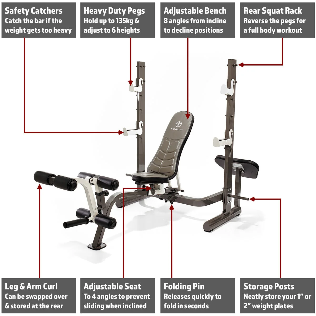 Marcy MWB-70205 Folding Olympic Barbell Bench with Rear Squat Rack - Image 7