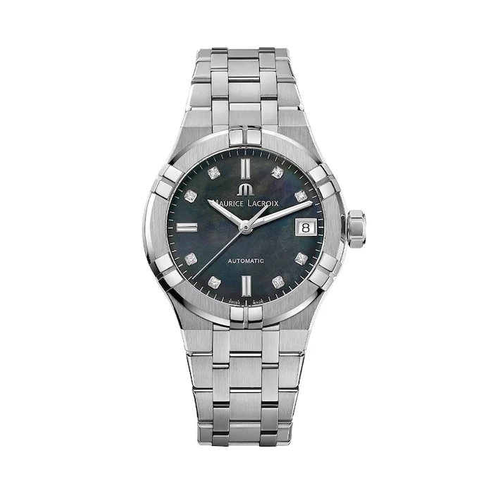 Maurice Lacroix Aikon Automatic Date 35mm Ladies Watch Black Mother Of Pearl Luxury Watch AI6006-SS002-370-1