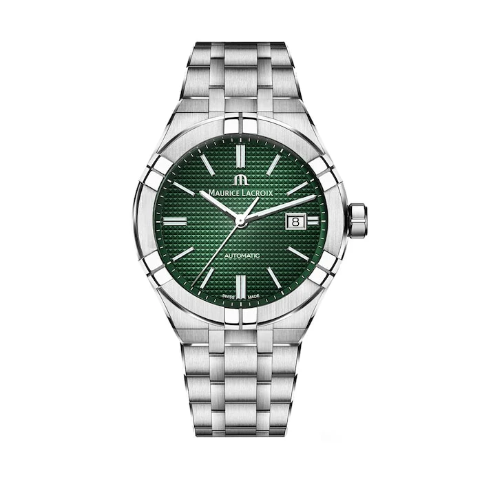 Maurice Lacroix Automatic 42mm Men’s Watch with Green Material Dial, Stainless Steel Case & Bracelet, 200m Water Resistant / AI6008-SS002-630-1