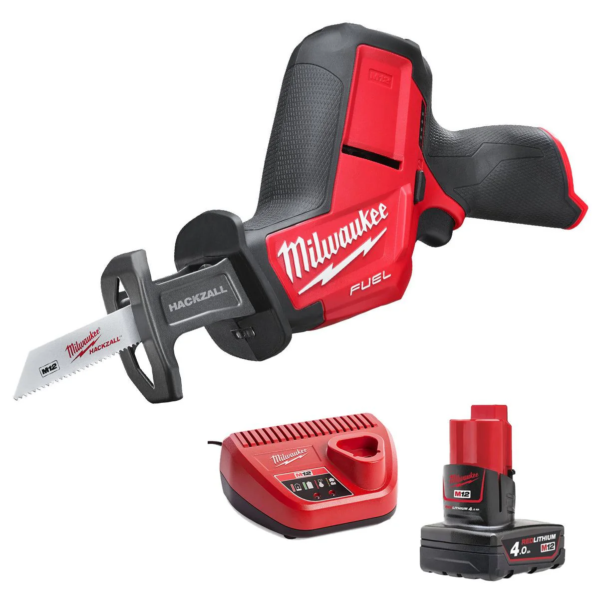 Milwaukee M12CHZ-0 12V Fuel Brushless HackZall Reciprocating Saw with 1 x 4.0Ah Battery & Charger